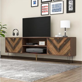 Szafka RTV z 2 drzwiami i 2 wnękami - Płyta wiórowa - Nogi żelazne - Kolor naturalny