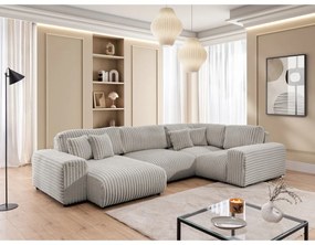 Jasnoszary sztruksowy narożnik (prawostronny/w kształcie litery U) Justin – Ropez