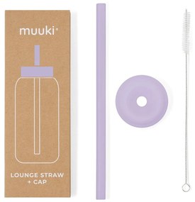 Silikonowa słomka z wieczkiem i szczoteczką w komplecie Pastel Lilac – Muuki