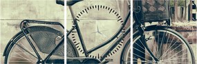 Obraz - Vintage rower z kwiatami (z zegarem) (90x30 cm)