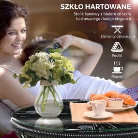 Outsunny Stolik ogrodowy w stylu boho, odporny na warunki atmosferyczne, PE-Rattan, 40 cm x 40 cm x 42 cm, Czarny
