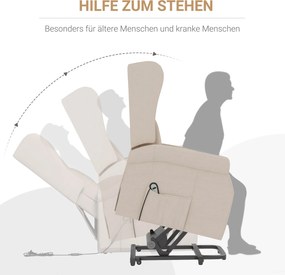 HOMCOM Fotel Relax z funkcją pomocy przy wstawaniu, leżenie, do 200kg, 72,5x94x109cm, kremowy