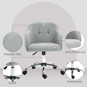 HOMCOM Fotel biurowy, ergonomiczny fotel obrotowy z funkcją bujania, tekstura misiej tkaniny 56 x 61 x 86 cm Szary