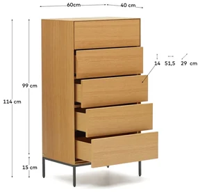 Wysoka komoda w dekorze dębu 60x114 cm Vedrana – Kave Home