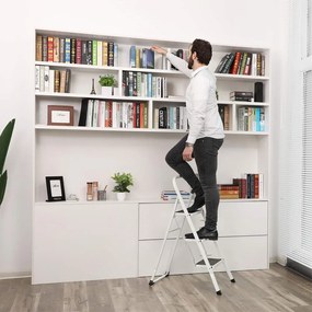 Składana drabinka STEP, 3 stopnie, max. 150 kg, biały/czarny SongmicsHome