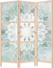 Parawan pokojowy 3-częściowy 135x172 drewniany japoński Jednostronny dekoracyjny boho zen Szary Zielona Mandala Zen