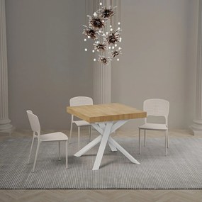 Stół rozkładany 90/194x90 cm Clerk dąb naturalny nogi białe