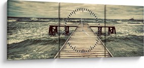 Obraz drewnianego molo na morzu (z zegarem) (90x30 cm)
