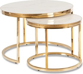 Zestaw Stolików Kawowych ARON 70 cm/50 cm Biały Marmur/Złoty Glamour