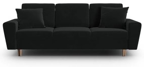 Czarna aksamitna rozkładana/ze schowkiem sofa 235 cm Kyoto – Cosmopolitan Design