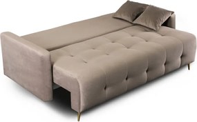 Sofa z Funkcją Spania SEUL Rozkładana Dwuosobowa Welurowa Beżowa Nowoczesna do Salonu