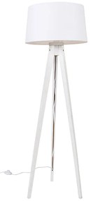 Nowoczesna lampa podłogowa trójnóg biała z abażurem lnianym białym 45 cm - Tripod Classic klasyczny/Antyczny Oswietlenie wewnetrzne