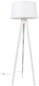 Nowoczesna lampa podłogowa statyw biały z lnianym kloszem biały 45 cm - Tripod Classic klasyczny/Antyczny Oswietlenie wewnetrzne