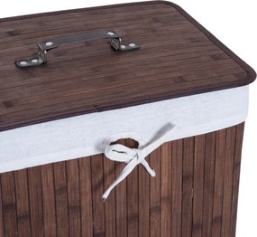 HOMCOM Kosz na Bieliznę Bambusowy z Pokrywą i Wnętrzem z Tkaniny 72L Składany Szary Idealny do Przechowywania | Aosom PL