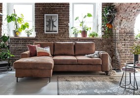 Brązowy narożnik rozkładany z imitacji skóry Miuform Lofty Lilly Vintage, lewostronny