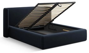Ciemnoniebieskie tapicerowane łóżko dwuosobowe ze schowkiem ze stelażem 200x200 cm Jason – Windsor &amp; Co Sofas