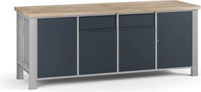 Stół warsztatowy G7, blat bukowy, 2100 x 685 x 840 mm, 4x szafka, 2x szuflada, grafitowy