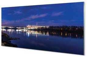 Obraz na szkle Warszawa Rzeka most noc stadion