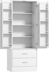 HOMCOM Szafka kuchenna 159 cm, regulowane półki, 2 szuflady, do kuchni, jadalni, płyta wiórowa, MDF, biały
