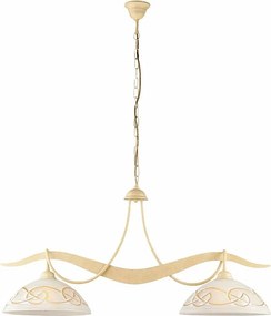 Bilbao – żyrandol z lakierowanego żelaza w kolorze kości słoniowej, dekor piklowany, białe i bursztynowe klosze szklane Ø30 cm, 2 światła, 89x30 cm