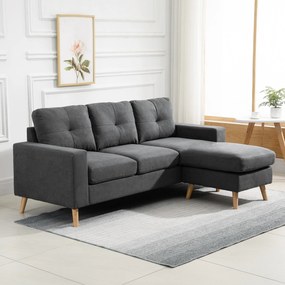 HOMCOM Sofa narożna L kształt Elegancka ciemnoszara Imitacja lnu Przestronna do salonu Wymiary 193x136x85 cm | Aosom PL