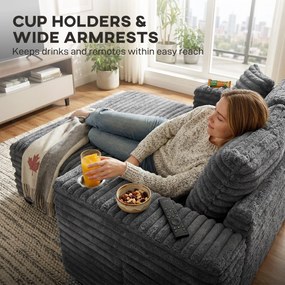 HOMCOM Szezlong 2-osobowy, sofa z funkcją spania 134 x 151 cm z uchwytami na napoje, do salonu, szara | Aosom PL