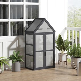Szklarnia Mini Outsunny 3 Poziomy Treibhaus Ziołowy z Otwieranym Dachem Podwójne Drzwi Drewniane Poliwęglan Wodoodporna Naturalna 70,5 x 42 x 132 cm