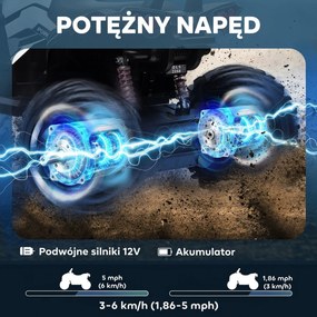 HOMCOM Elektryczny quad dla dzieci, prędkość 3-8 km/h, czas jazdy 45 min, reflektor LED, odtwarzacz muzyczny USB, dla dzieci 3-5 lat | Aosom PL