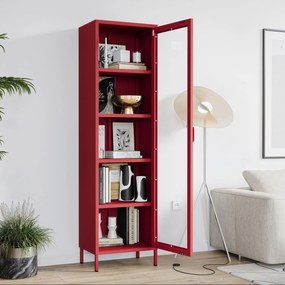 Witryna szklana do salonu wąska czerwona Modern LUIGI 500 x 1800 x 350 mm