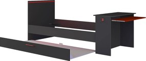 Łóżko wysuwane dla graczy 2 x 90 x 200 - Z biurkiem - Diody LED - Antracyt i czerwień + Stelaż - VOUANI