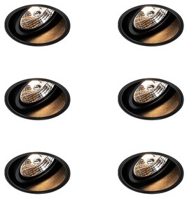 Zestaw 6 nowoczesnych reflektorów wpuszczanych czarnych, bezramkowych - Impact 70