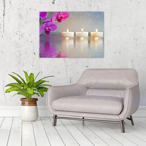 Obraz na szkle - świece na wodzie (70x50 cm)