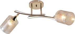 Złoty żyrandol z dwoma kloszami w bursztynowym odcieniu - V200-Jefiss