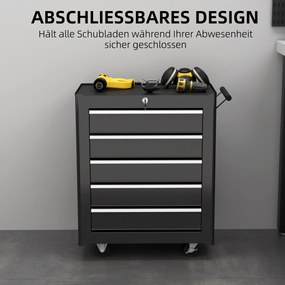Skrzynka Narzędziowa HOMCOM, Szafka na Narzędzia, na Kołach, 5 Szuflad, Stal, Czarny