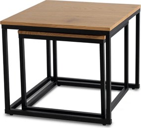 Zestaw Stolików Kawowych CARMI Dąb Złoty/Czarny do Salonu Loft