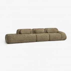 Sofa Modułowy Narożny 3-częściowy Z Lewym Szezlongiem Z Weluru Merida, Pakowany Próżniowo Szenila Gruba Szałwiowa Zieleń - Sklum