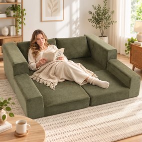 HOMCOM Sofa z funkcją spania 4-w-1 rozkładana składana poduszki 2-osobowa Zielona | Aosom PL