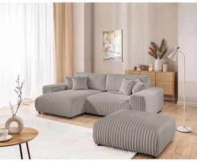 Jasnoszary sztruksowy rozkładany narożnik ze schowkiem (lewostronny) Sarina – Ropez