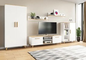 Zestaw mebli do salonu z szafą biały + dąb artisan Kasiv 4X