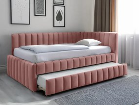 Łóżko tapicerowane COMFINO VELVET z wysuwanym miejscem do spania 120x200 cm, różowe
