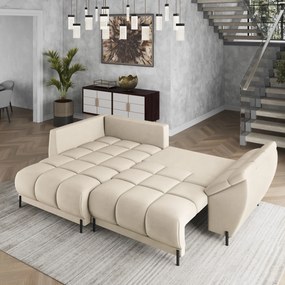 Masseno Narożnik VESTANO  z funkcją spania i pojemnikiem na pościel Narozniki L, Rozkładana sofa - Kremowy, MATT VELVET 06
