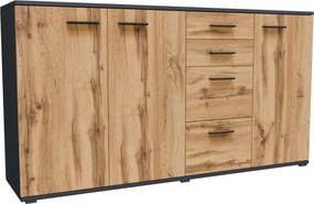 Długa komoda z szufladami i półkami grafit + dąb wotan T0-S51