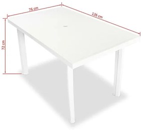 Biały prostokątny stół ogrodowy z otworem na parasol M5-A31