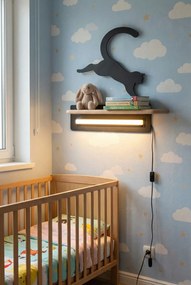 Czarny kinkiet ścienny z drewnianą półką i wtyczką M0-C67