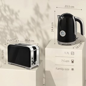 HOMCOM Zestaw czajnik i toster z termometrem, 1,7 l, czajnik 2200 W, toster 2-szczelinowy z 7 stopniami opiekania | Aosom PL