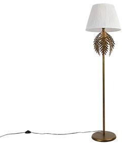 Vintage lampa podłogowa złota z plisowanym kloszem biały 45 cm - Botanica Rustykalny / Vintage Oswietlenie wewnetrzne