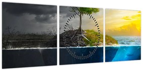 Obraz przedstawiający dwie strony (z zegarem) (90x30 cm)