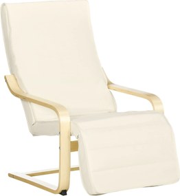 HOMCOM Leżak z Poduszką, Regulowany Podnóżek w 5 Pozycjach, Drewno Brzozowe, do 120 kg, 66,5 x 94 x 100 cm, Kremowy | Aosom PL
