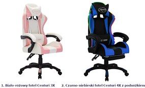 Czarno-niebieski fotel gamingowy z podnóżkiem i diodami LED T2-C28