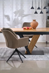 Krzesło do jadalni obrotowe z podłokietnikami brąz beż tkanina K591